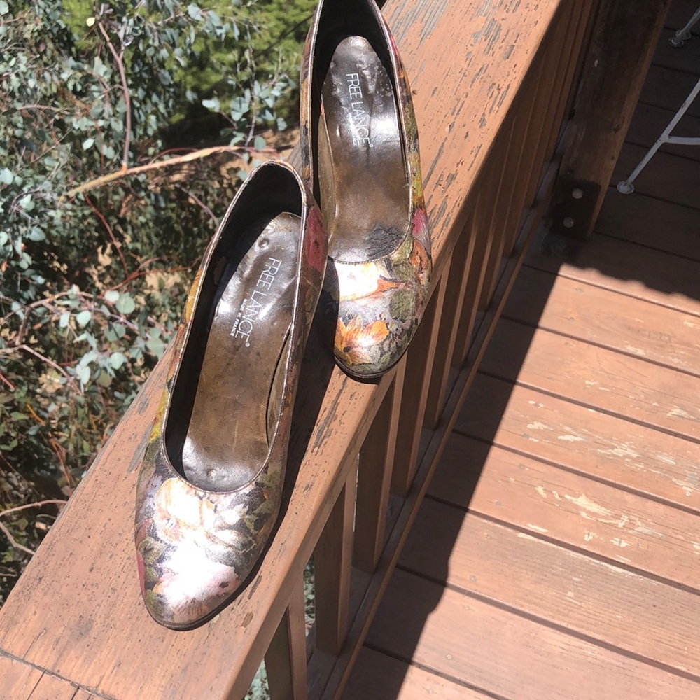 Vintage1980s  Sacha metallic leather floral print dancing shoes